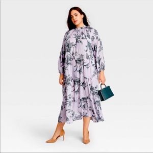 Floral Print Long Sleeve Tiered Dress 2X